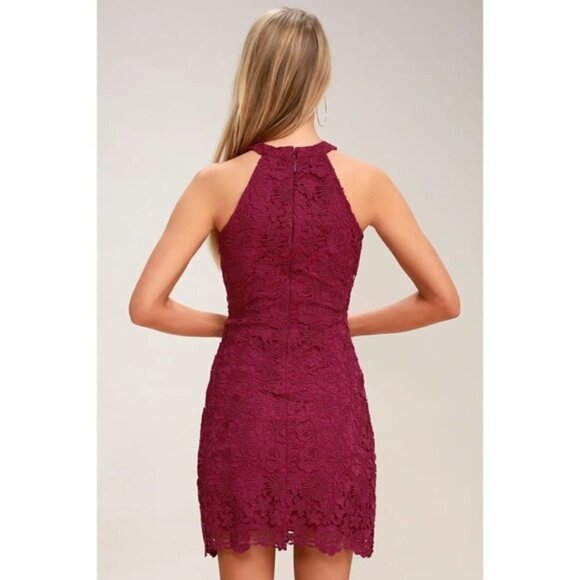 NEW LULUS Love Poem Magenta Lace Mini Dress - Picture 4 of 12